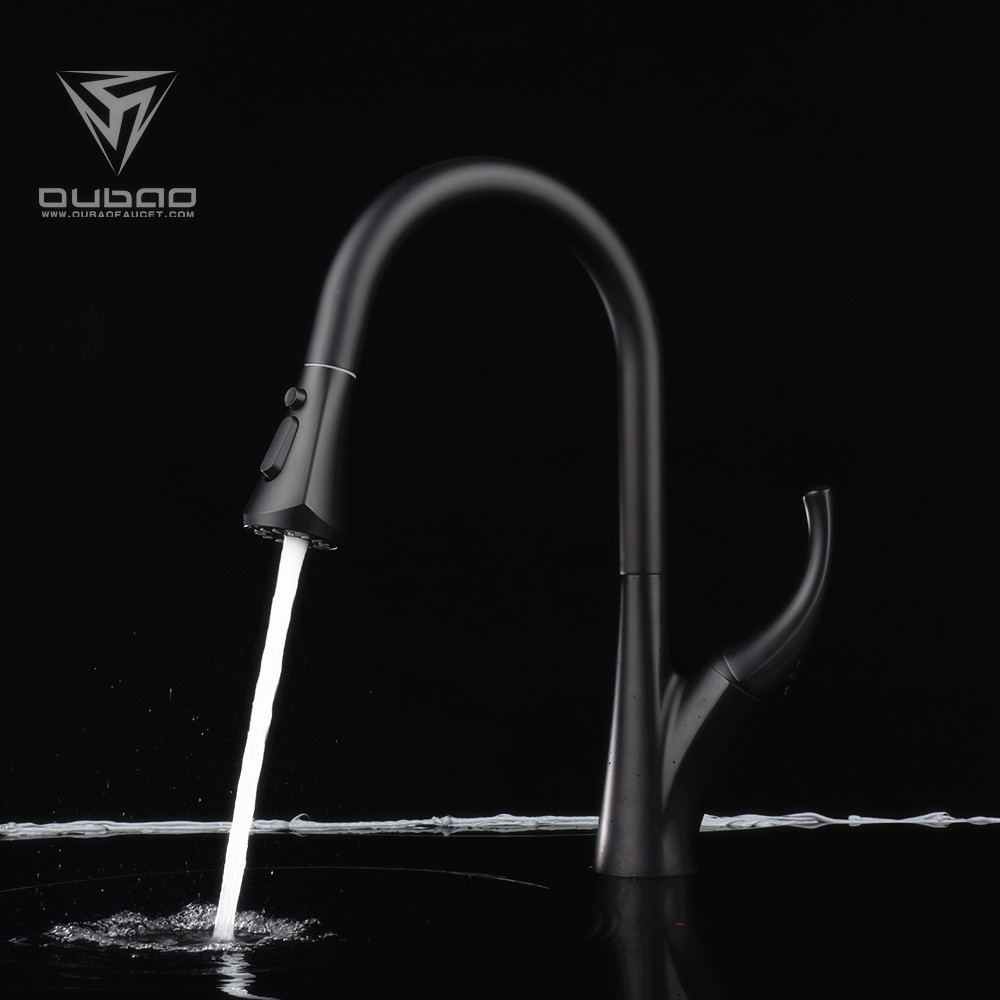 Low lead black kitchen sink mixer taps faucets with pull out spray