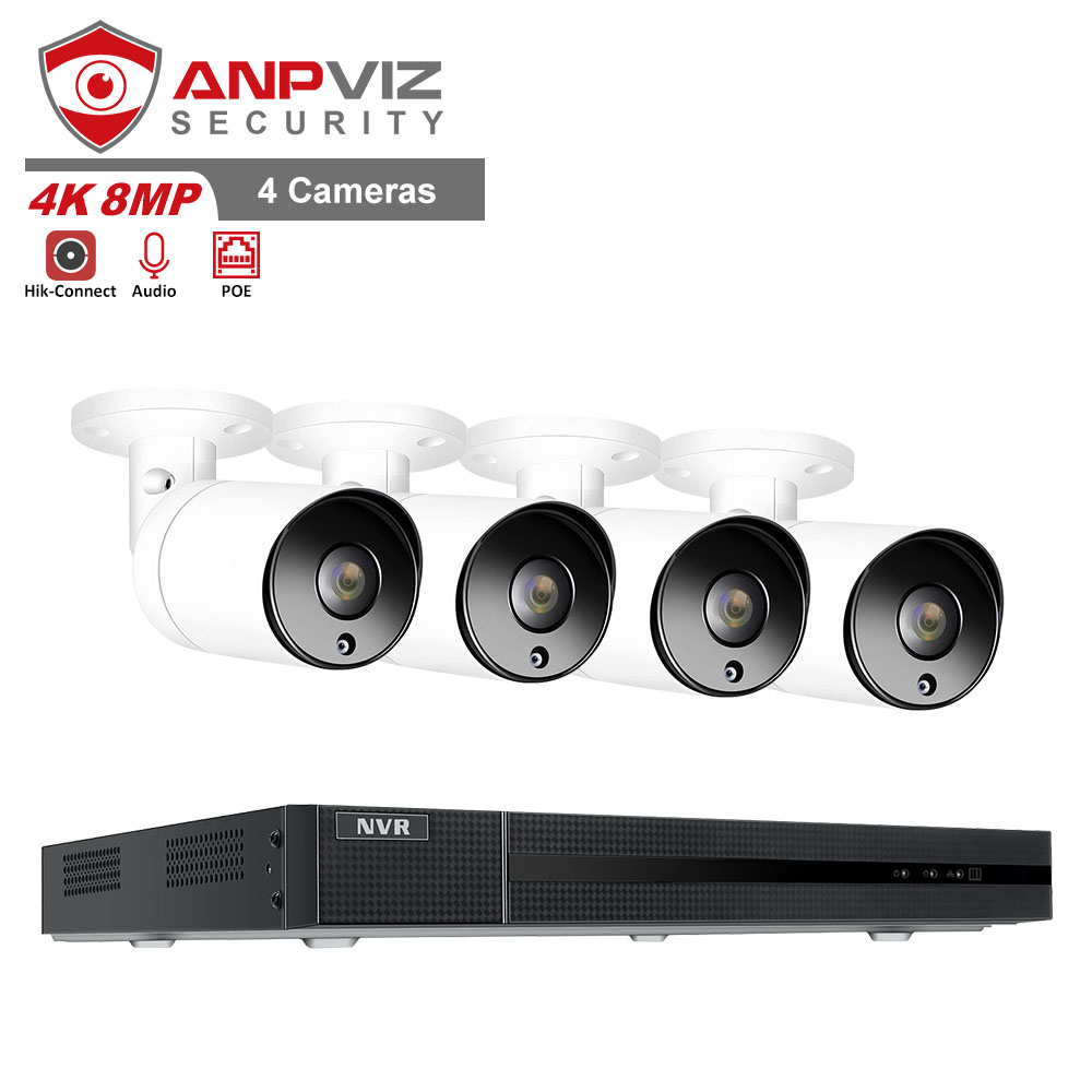 Anpviz 4 шт. 8MP IP POE Система безопасности камера 8CH 4K 8MP NVR комплект CCTV Широкоугольный 2,8 мм фиксированный объектив ночное видение Обнаружение движения