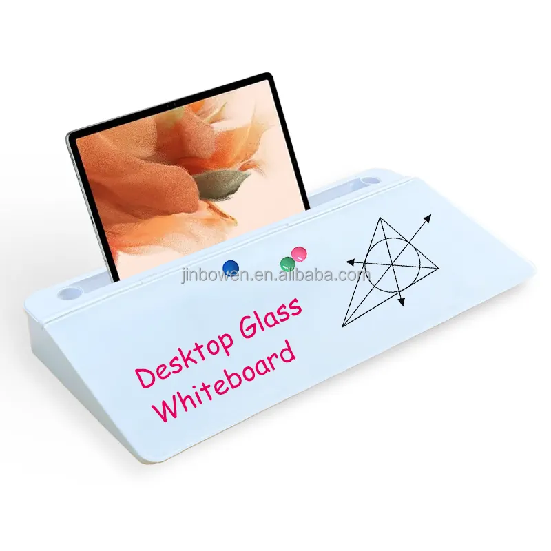Small Desktop Glass Whiteboard Dry-Erase-Board - Computer Keyboard Stand White Board Surface Pad with Drawer