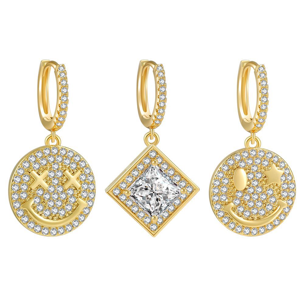 2021 Fashion Women's Exaggerated Jewelry Copper Micro-Inlaid Zircon 18k Gold-Plated Smiley Face Full Diamond Pendant Necklace