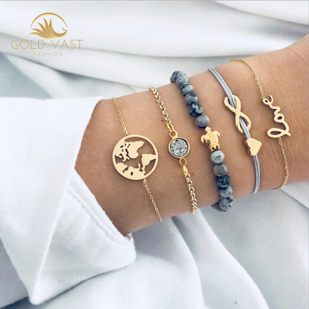 trendy stainless steel gold plated bracelets & bangles bracelets sets alloy charm bracelet in zinc alloy jewelry bijou bijoux or