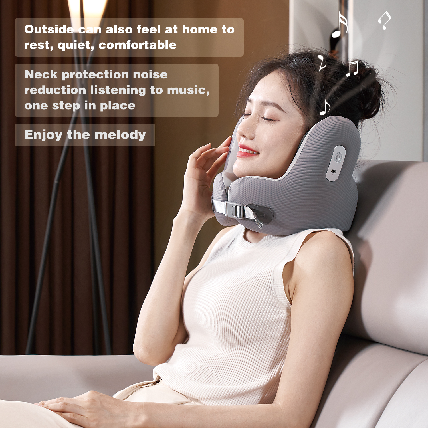 Customization Music Functional Noise Cancellation Travel Pillow Office Travel Bluetooth Neck Rest Neck Pain Relief Neck Pillow