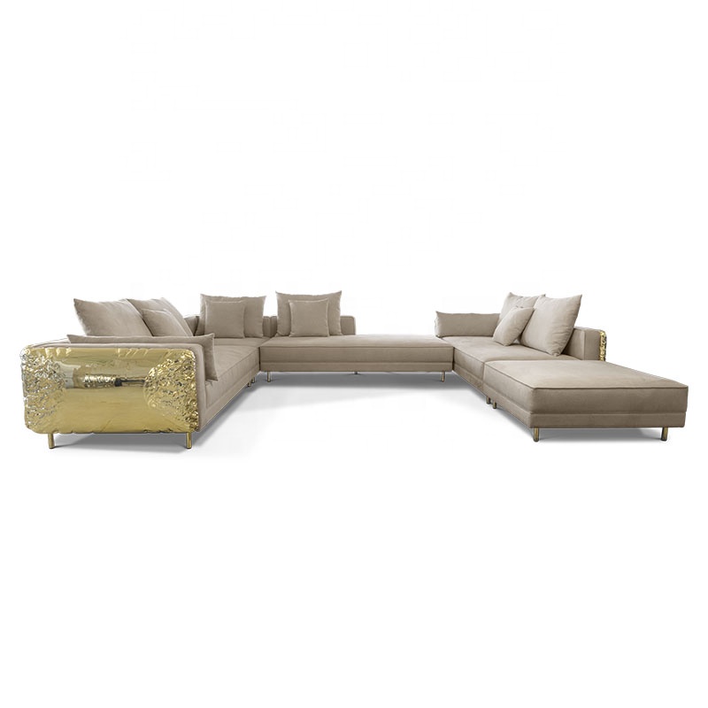 Modern light luxury Classic Villa High Quality Black Velvet Fabric Sofa Set Metal brass living room furniture