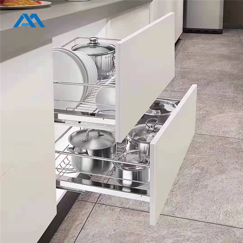 Аксессуары для кухонного шкафа Бесшумная скользящая корзина из нержавеющей стали или хрома