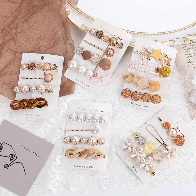 4Pcs/Set Korean Luxury Sweet Alloy Hairgrips Bridal Hair Accessories Non-Slip Metal Barrettes Pearl Hair Clip Set