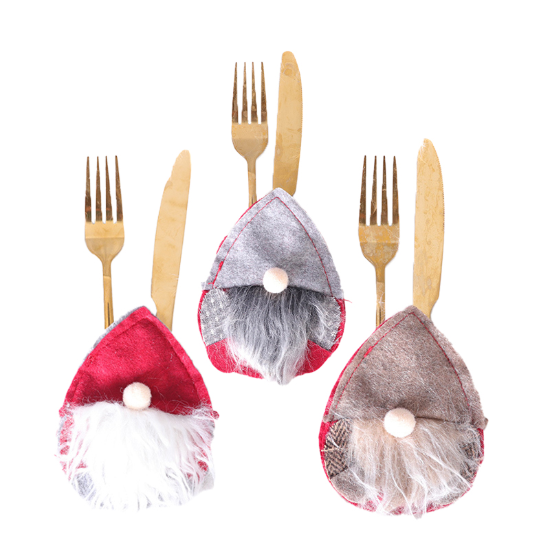 Hot Sale Christmas Gnome Silverware Holder Tableware Bag Plush Xmas Knife and Fork Cover for Holiday
