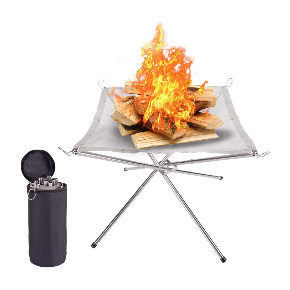 FEISTEL Camping Gear 16.5 Inch Foldable Camping Fire Pit Collapsing Stainless Steel Mesh Fireplace