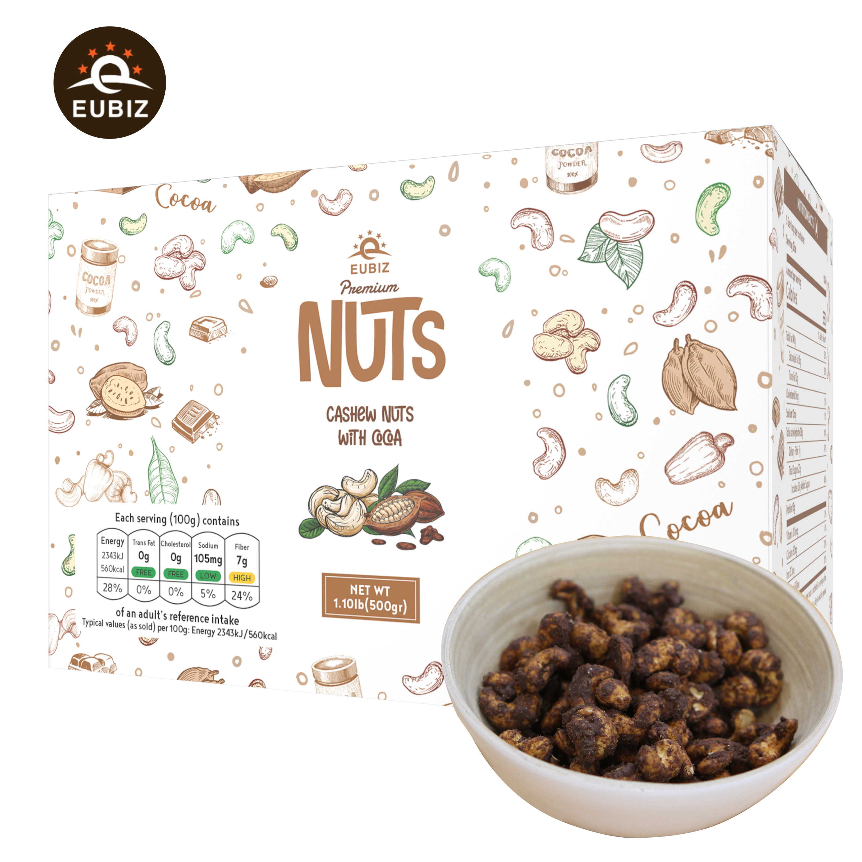 Best seller EUBIZ Cashew nuts Flavor Cocoa ( Cacao )-Cocoa Flavour-Box (Plastic) 500g (17.7 OZ)-Wholesale Cashew Nuts