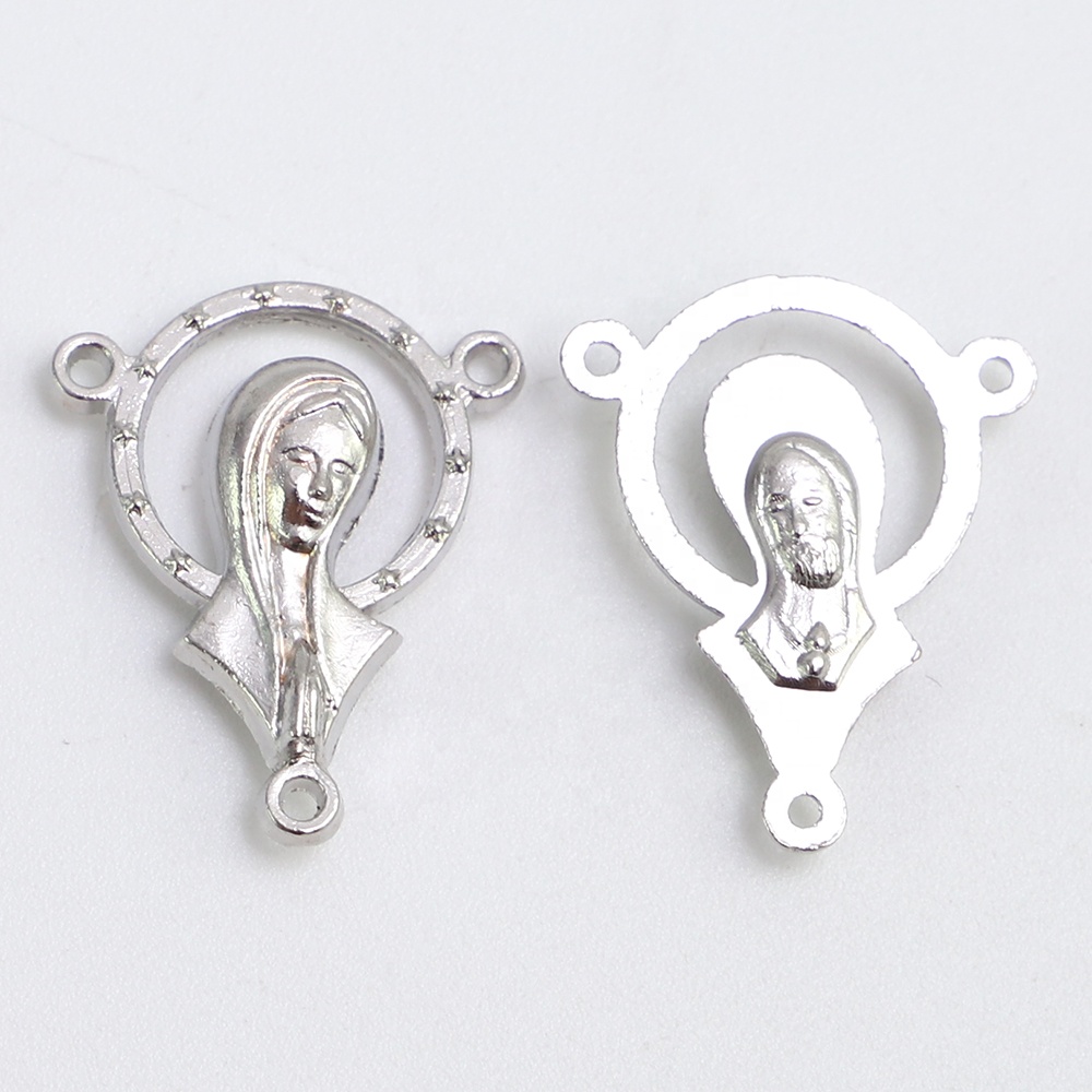 Silver Plated Catholic Rosary Parts SHM Tibetan 3 Holes Virgin Mary Center Centerpieces
