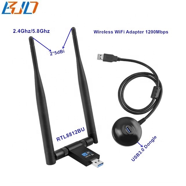 Беспроводной WiFi адаптер 1200 Мбит/с USB3.0 донгл 2,4G/5G стабильная сигнальная сеть 5dBi * 2