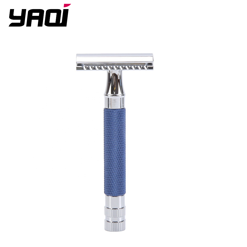 YAQI Mens Shaving Kit Handle Safety Razor Double Edge Zinc Alloy Head Brass Barber Shave Single Blade Classic