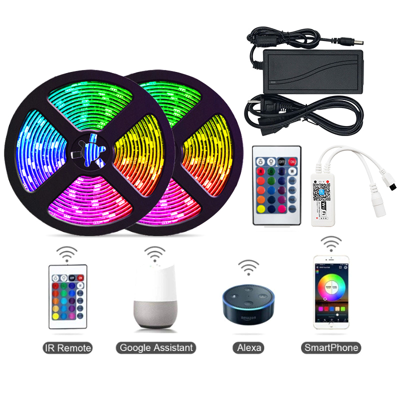 Светодиодная лента с пультом ДУ, 180 светодиодов, 10 м, RGB 5050, Wi-Fi, 24 клавиши