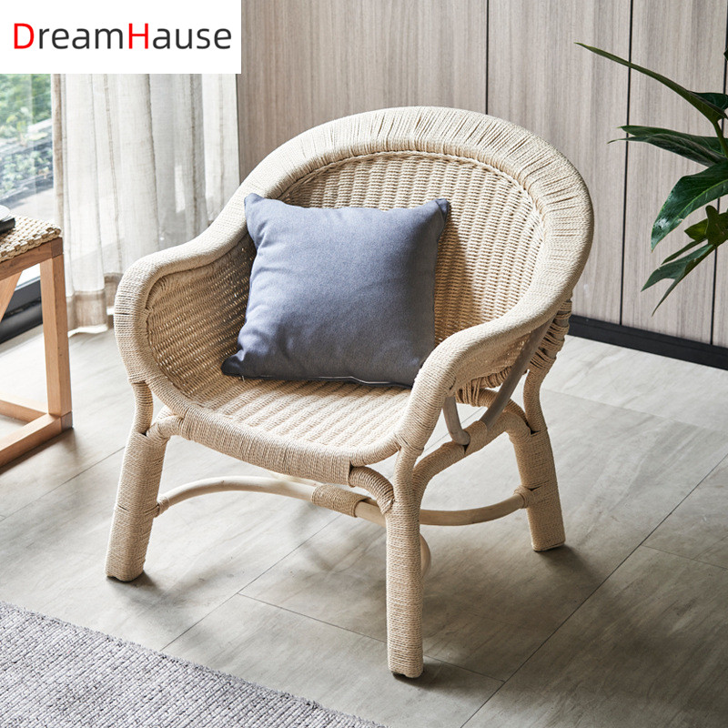 Dreamhause Rope Rattan Chair Living Room Hotel Balcony Single Chair Nordic Homestay Style Lounge Chair designer