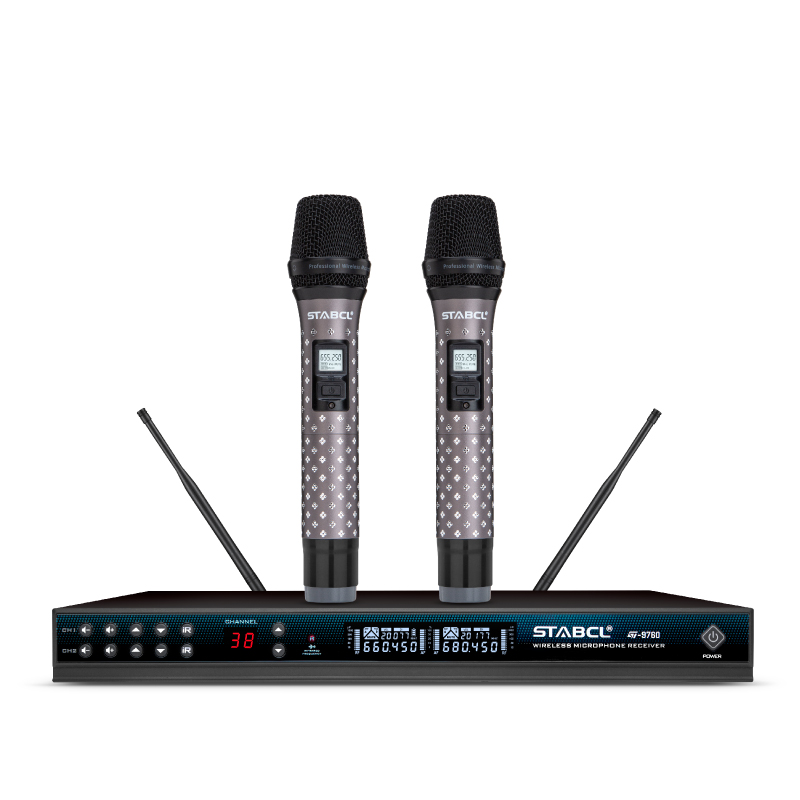 UHF беспроводной микрофон для караоке с двумя ручками