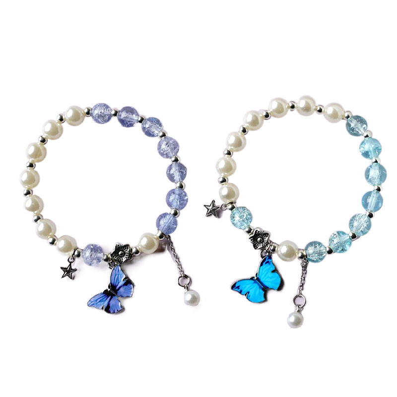 Fashion Explosion Jewelry Bohemian Natural Stone Crystal Bracelet Butterfly Pedent Women Beaded Glass Bracelet