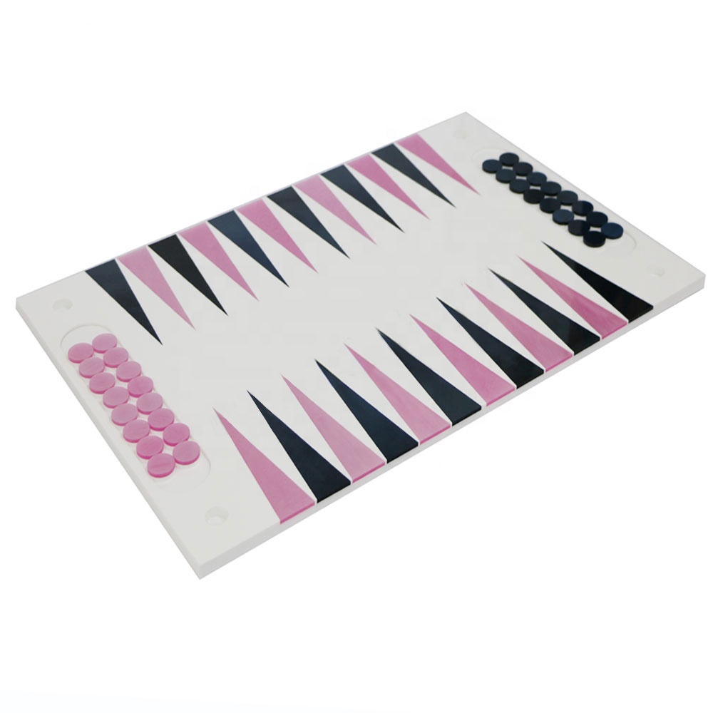 Customized luxury pink travel table Board Game blocks children's toys checkers prices scoreboard lucite Acrylic backgammon set