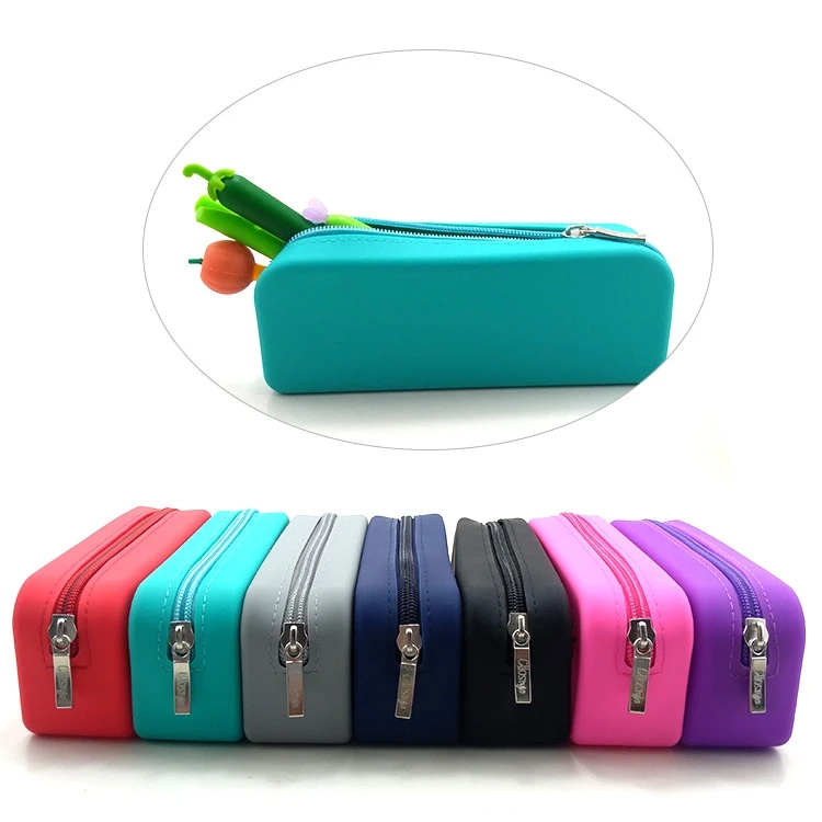 School Pencil Case Pencil Box for Kids Case Big Capacity Silicone Bag Soft Silicone Customized Blue Pencil Pouch Pen Bag CN;GUA