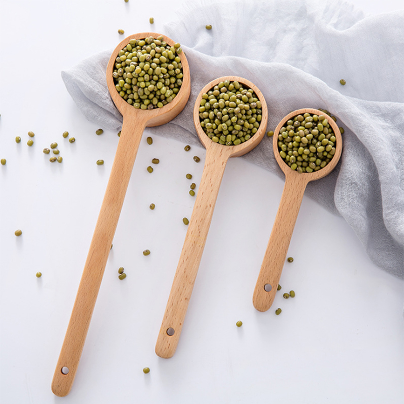 Custom Beech Wood Bamboo Tea Powder Spoon Wooden Coffee Bean Measuring Scoop