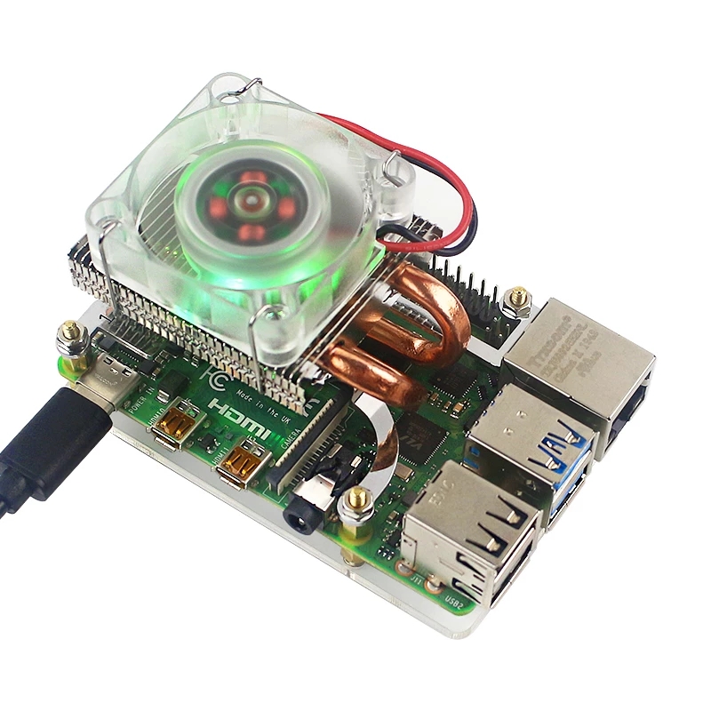 Охлаждающий вентилятор 52Pi Ice Tower, светодиодная подсветка 7 цветов RGB с акриловым корпусом для Raspberry Pi 4 Model B / 3B + / 3B