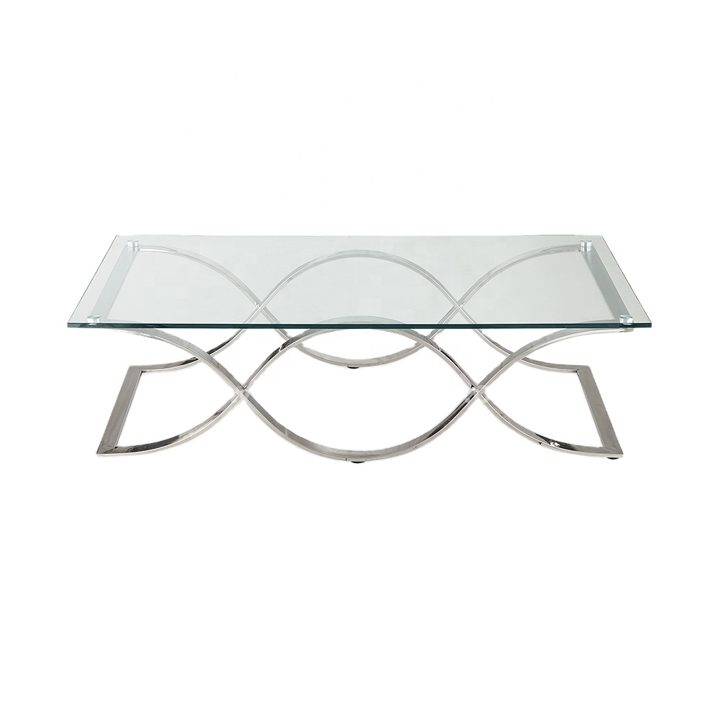 New design nordic coffee table rectangle cross stainless steel base villa house modern coffee table