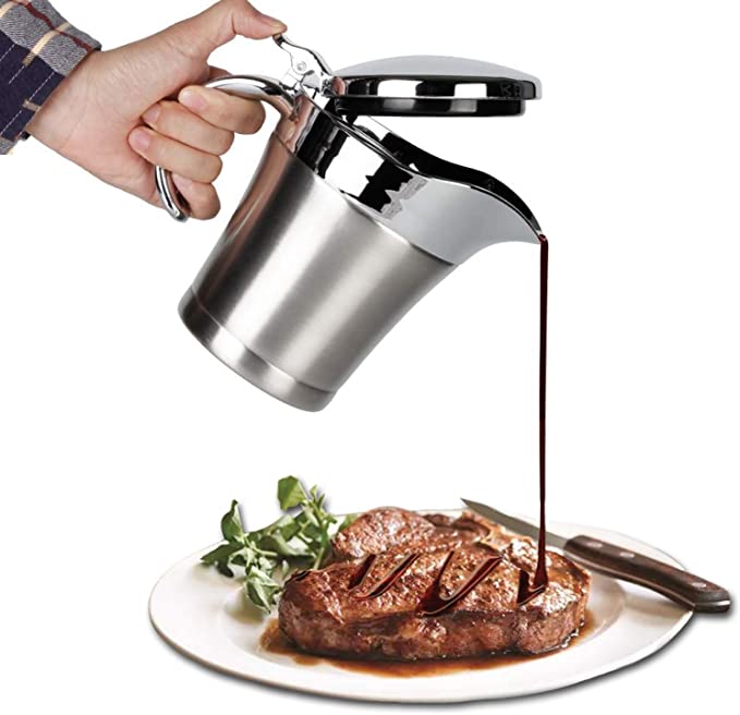 X028 Stainless Steel Thermal Gravy Boat Restaurant Commercial Steak Western Sauce Boat Spout Double Insulated Gravy Boat