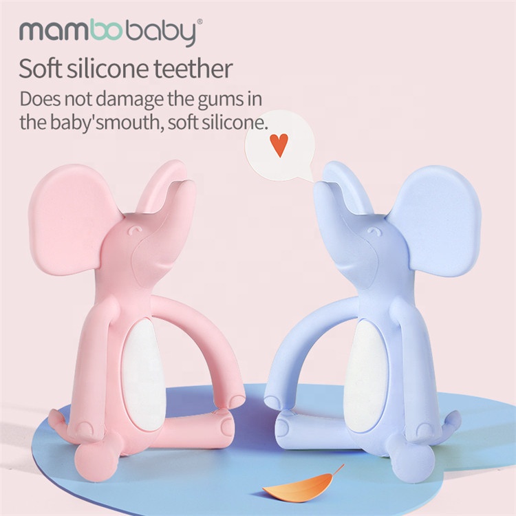 Силиконовый детский Прорезыватель для зубов Mambobaby, милый слон, экологически чистая Игрушка-прорезыватель для новорожденных, не содержит Бисфенол А, мягкий подарок для жевания