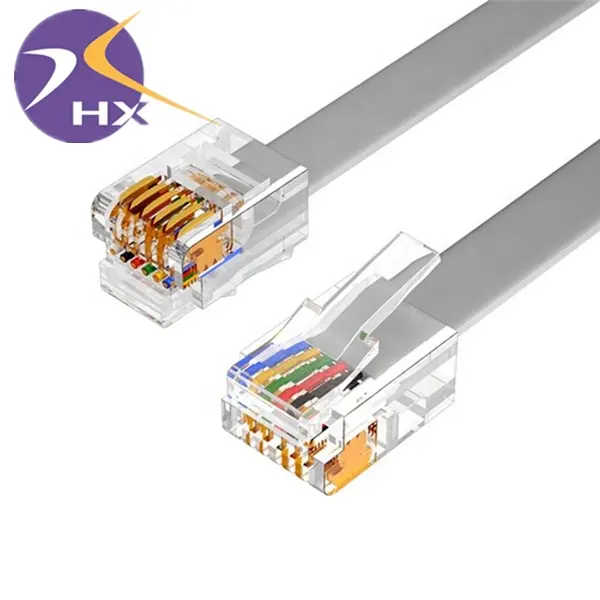 High Speed Gray Flat Rj12 Cable 6P6C Patch Cord Telephone Cable Rj11 6P4C Telephone Communication Cable