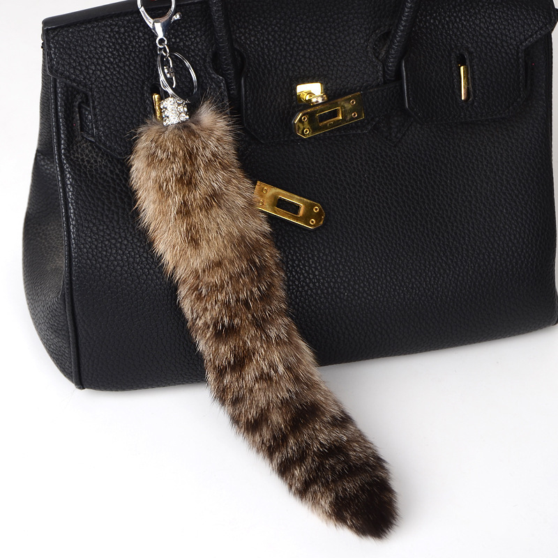 American racoon dog fur grass pendant car key ring cute North beaver tail real fur Fox plush plush ball bag pendant