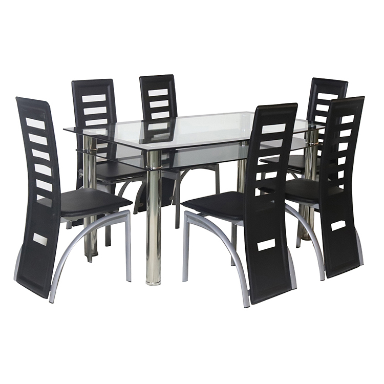 Modern tempered glass rectangular dining table dining room furniture family banquet table with 6 chairs