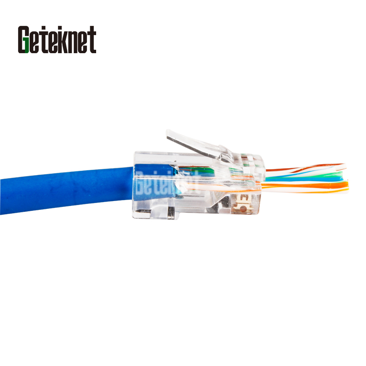 100pcs 8P8C unshielded ethernet connector UTP Cat5e Cat6 connector RJ45 plug Cat5e Cat6 plug pass through RJ45 connector