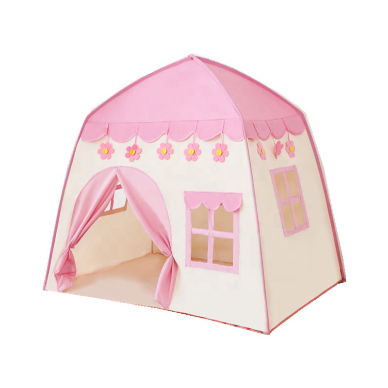 Hot sale in stock girls pink flower house tent children indoor and outdoor play game kids play tent for girls