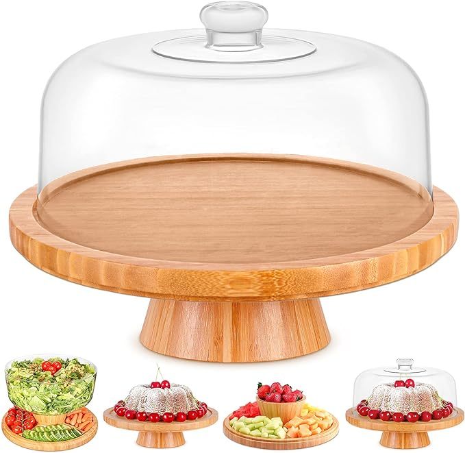 boite a pain Gorgeous Acacia Wood Cake Stand Acacia wood Footed Round Wood Server Cake Stand with Glass Dome