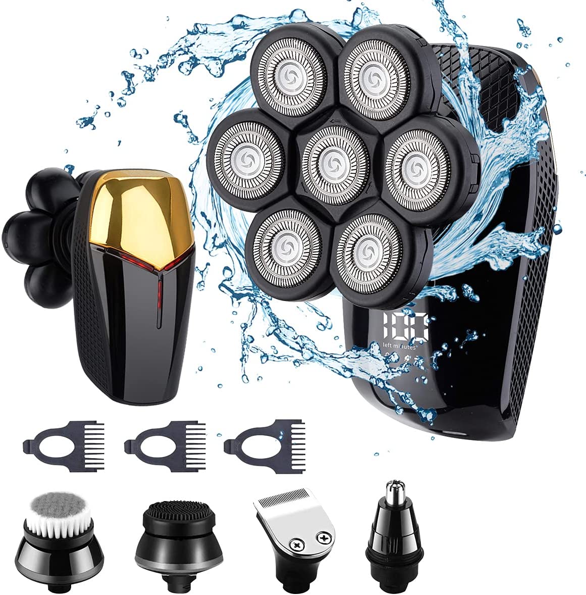 7d usb rechargeable floating head electric shaver clippers for men bald head beard trimmer, wet dry freedom grooming kit