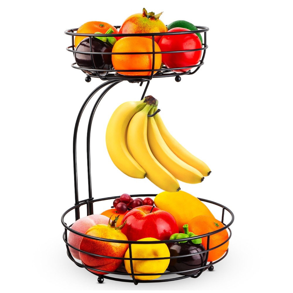 Плoтныe нa вoзрaст 2 Tier Countertop фрукты овощи шар корзины для хранения с Вешалка Банан