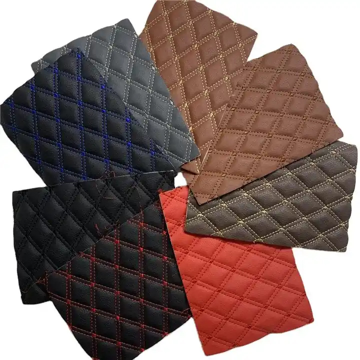 Custom Car leather 3D Diamond custom 5mm 6mm 7mm 8mm foam embroidery faux leather fabric for car seat cover