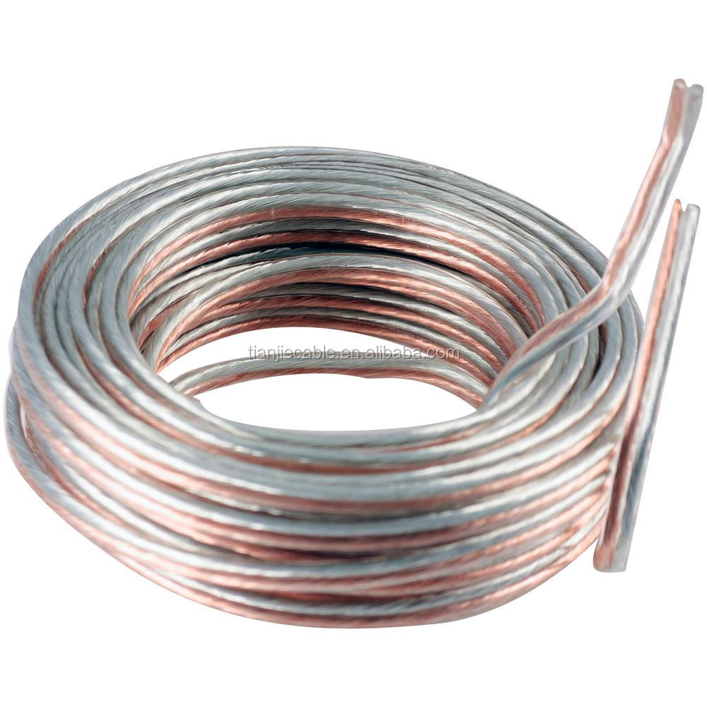 TIANJIE - 14 gauge awg OFC copper CCA flexible professional Flat ribbon transparent PVC speaker cable wire