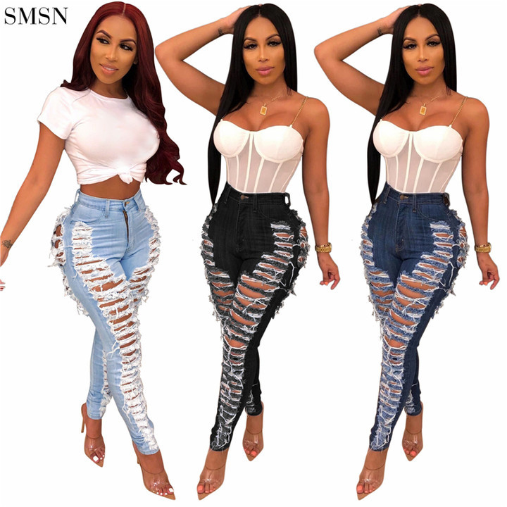 MISS Amazon 2021 Fashion Hole Skinny Woman Jeans 2021 Women Jeans Zipper Jeans For Women