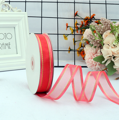 7/8''(22 mm) wide edge gold silver wire organza ribbon