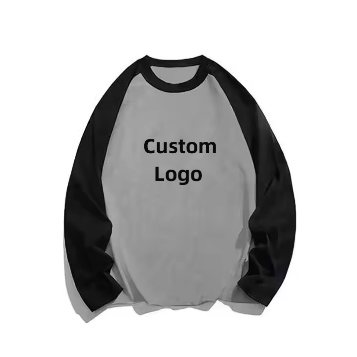 Jingrun Custom Logo Cotton Plain Long Sleeve O-Neck T-shirt tshirt Streetwear Stitching Sewn Print Shirt