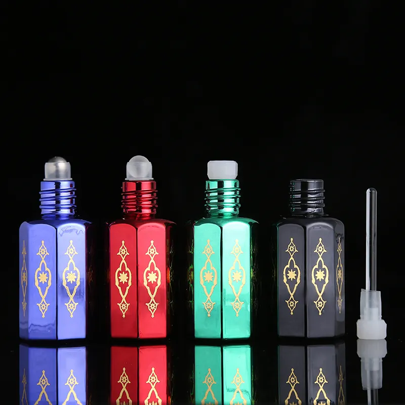 CJ-3ml 6ml 12ml New Design Fancy Oud Attar Empty Bottle Octagonal Colorful UV Glass Bottle For Arabic Oud Oil