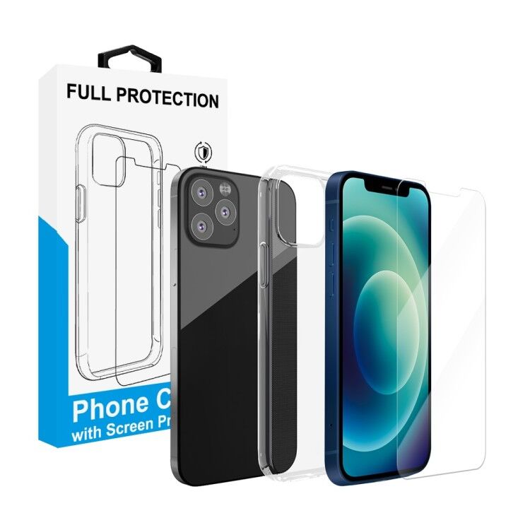 Гибкий Прозрачный ударопрочный чехол из ТПУ для iphone 12 /12 mini/12 pro/12 pro max с защитой экрана из закаленного стекла 2.5d