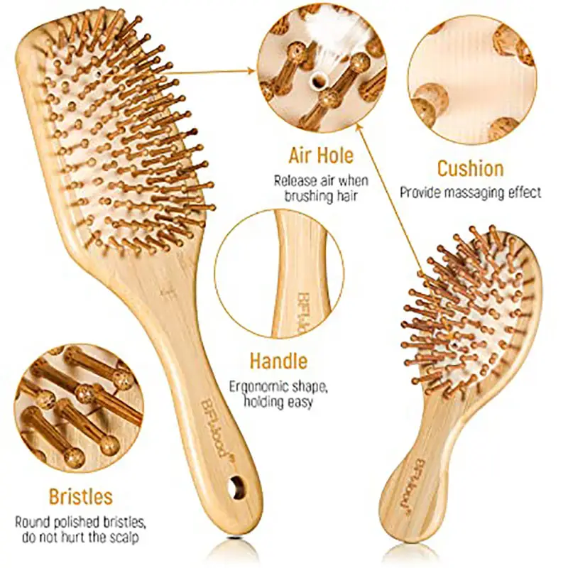 Phyllostachys Pubescens Wood Handle Hair Brush SetRound Handle Comb Mosquito Coil Shape Comb Styling