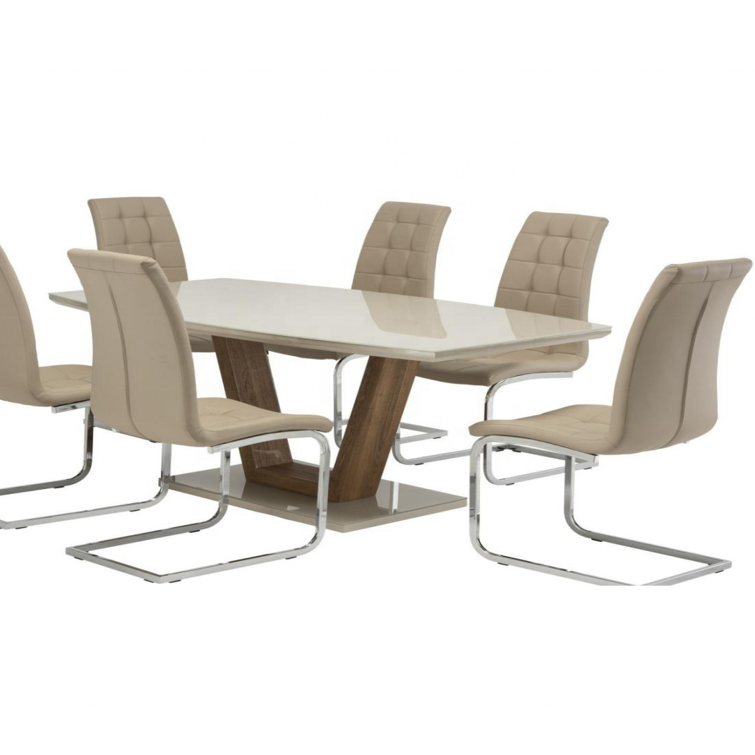 V shape Leg MDF tempered glass stainless steel new design dining table set
