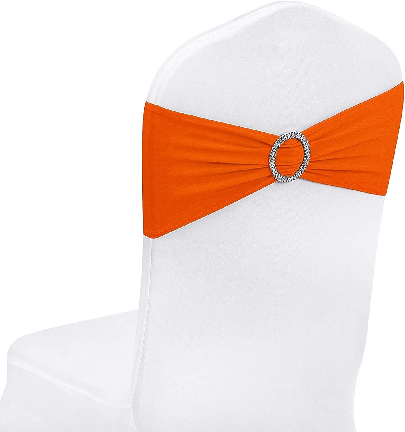 High-end customized orange spandex chair bands elastic Banquet party home wedding chair sashes with buckle
