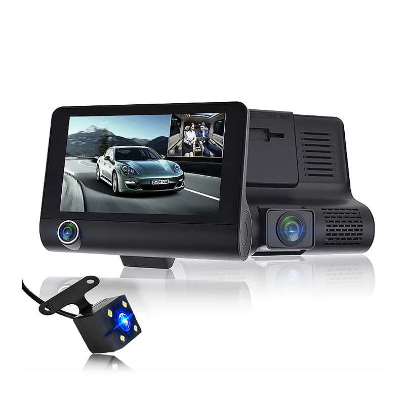 4 дюйма FHD 1080P Автомобильный видеорегистратор 3 объектива камеры Авто Dash Cam ИК ночного видения 170 широкоугольный объектив для вождения автомобиля видео рекордер 1080p видеорегистратор для автомобиля