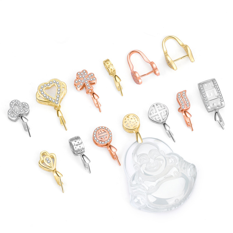 DIY Clasps Clips Parts Gold Shiny 925 Sterling Silver Clip On Pinch Pendant Bails For Charms Necklace Jewelry Making Finding
