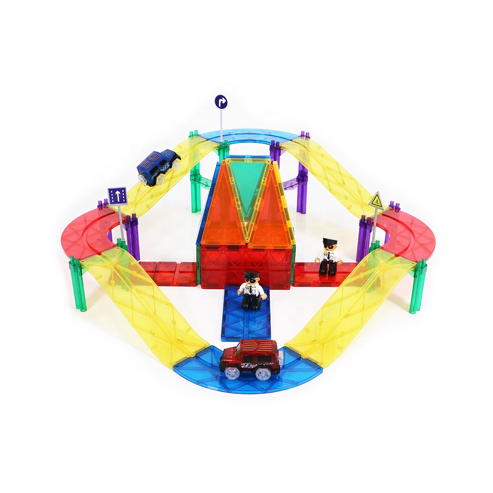 Новый дизайн fun 113pcs автомобиль трек магнитные плитки Пластиковые Строительные строительные игрушки для детей