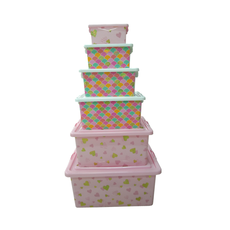 OEM design 1.9l 3.8l 7l 13l 24l 40l in mold labeling plastic storage box set 6 for snack  sundry  clothes organiser