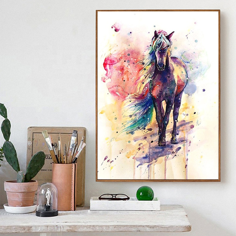 Shenzhen Factory Canvas Wall Art Watercolor Horse Modern Giclee Print Gallery Wrap Home Decor Ready to Hang 16"x24"