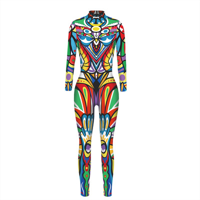 Bodysuit Big Mouth Gothic Printed Cosplay Costumes Zentai Suit Halloween Women Sexy Jumpsuit